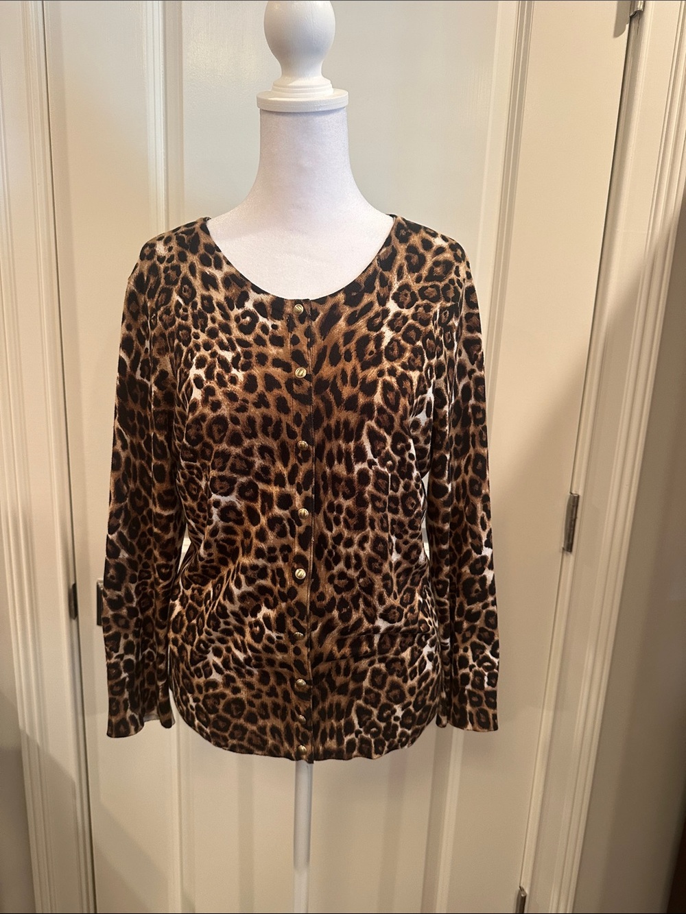 White House Black Market Leopard-Print Button Cardigan - Brown/Black